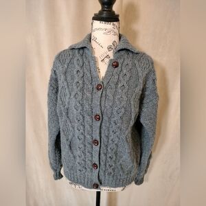 EUC! L.L. Bean Gray/Blue Wool Fisherman's Cardigan. Size S